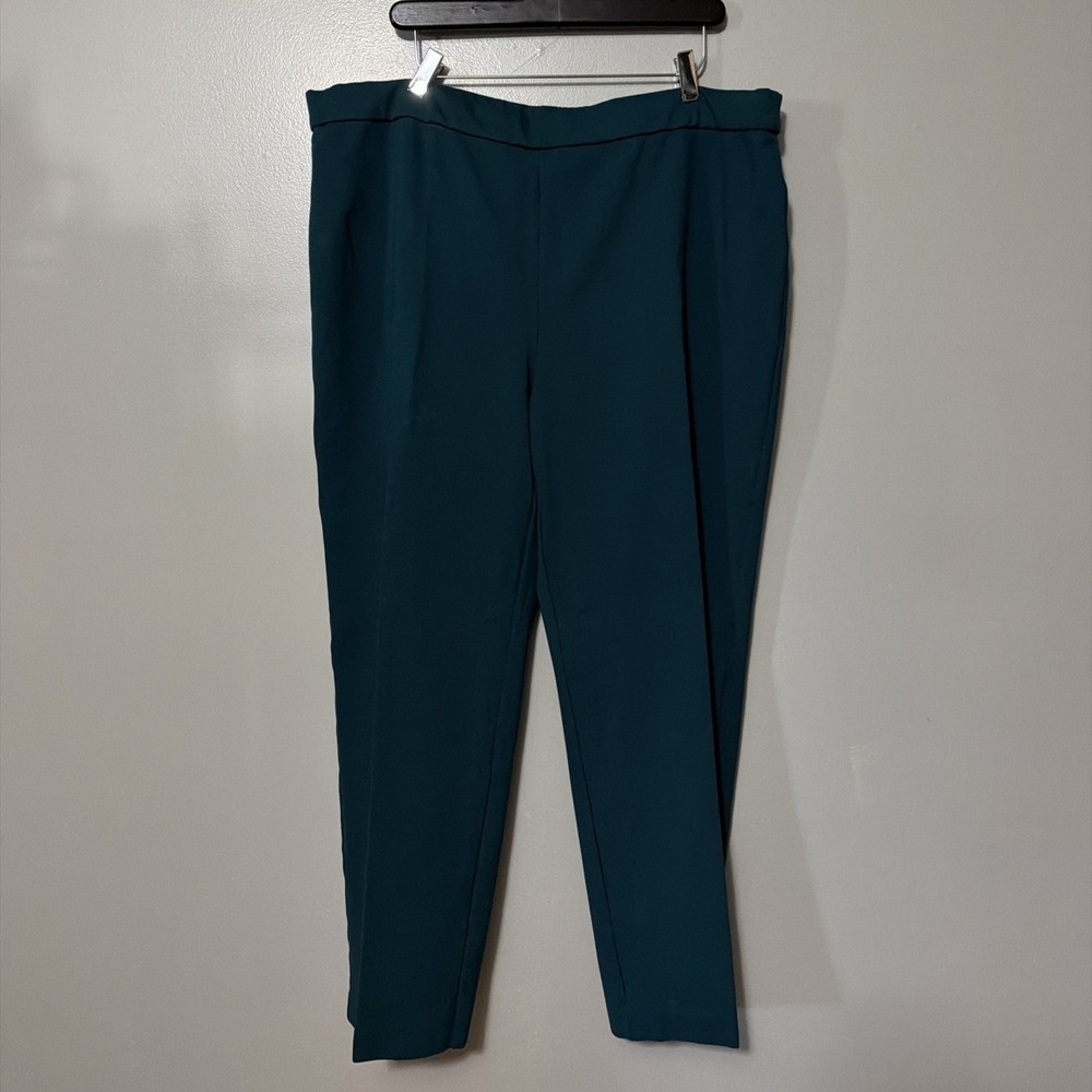 Susan Graver Green Pants 2X Pull On Elastic Waist Straight Leg High Rise